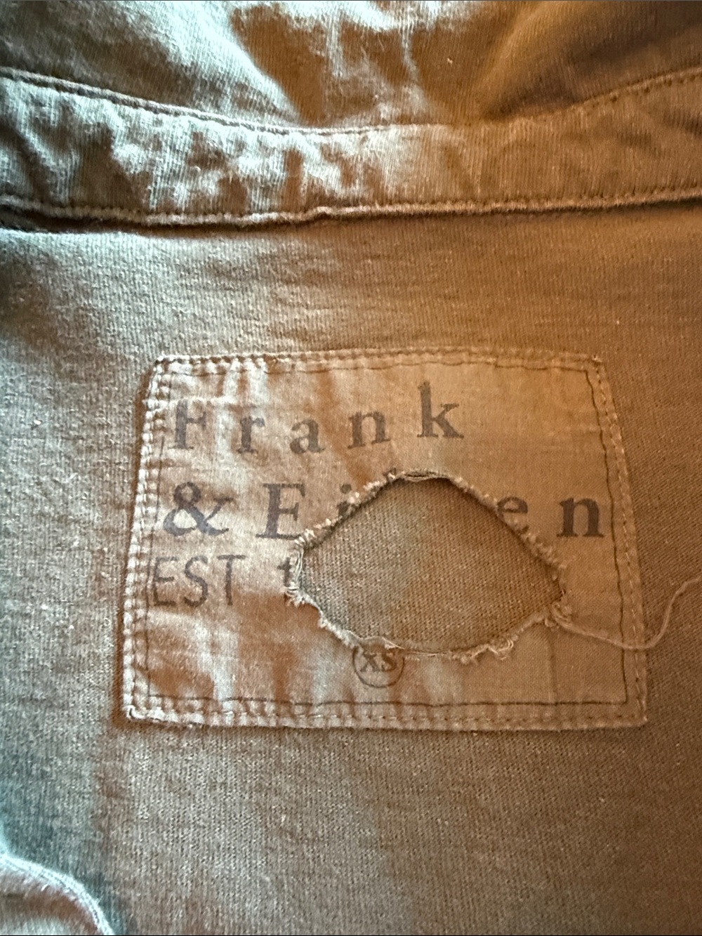 Frank & Eileen Patrick Olive Green Long-Sleeve Popover- with flaw - Picture 2 of 3
